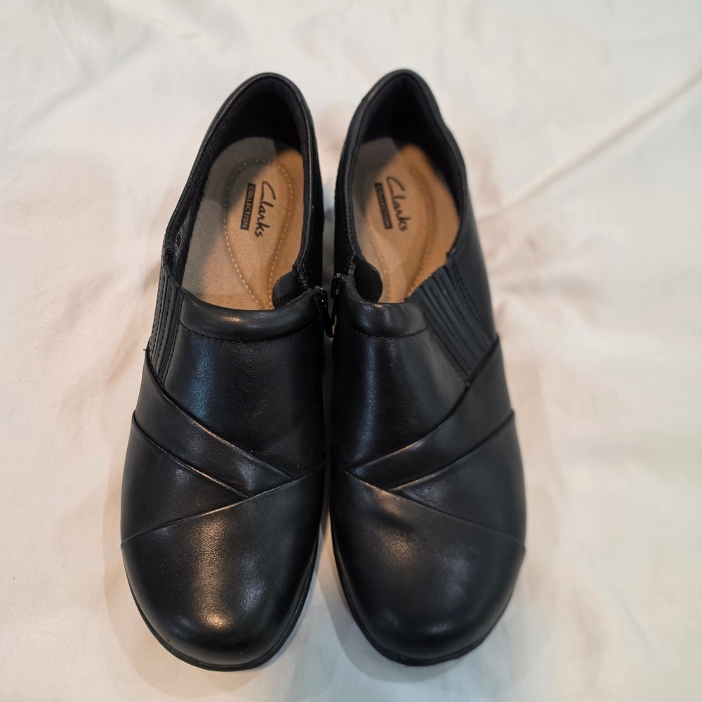 Clarks Ankle Booties Womens 8.5 Black Excellent Leather Wedge Zip 26108789